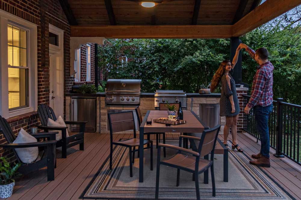 Covered Deck Night Built In Grill