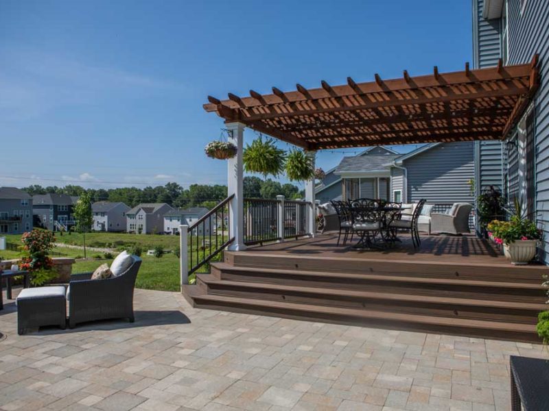 Stained Wood Pergola White Posts
