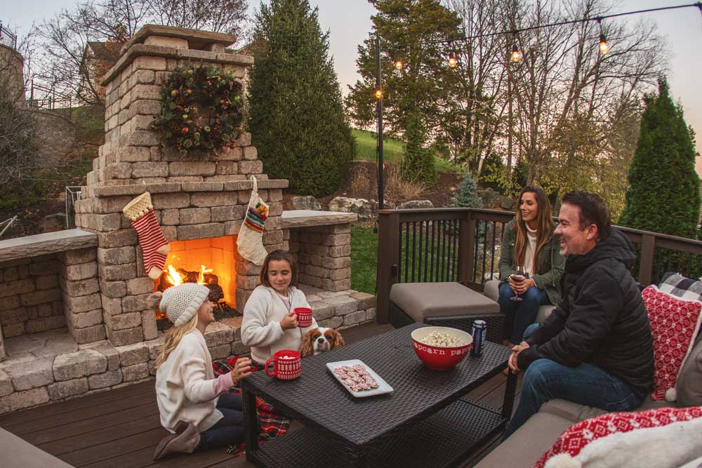 Outdoor Fireplace with deck in St. Louis