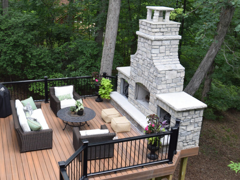 Fiberon Custom Deck with Stone Fireplace