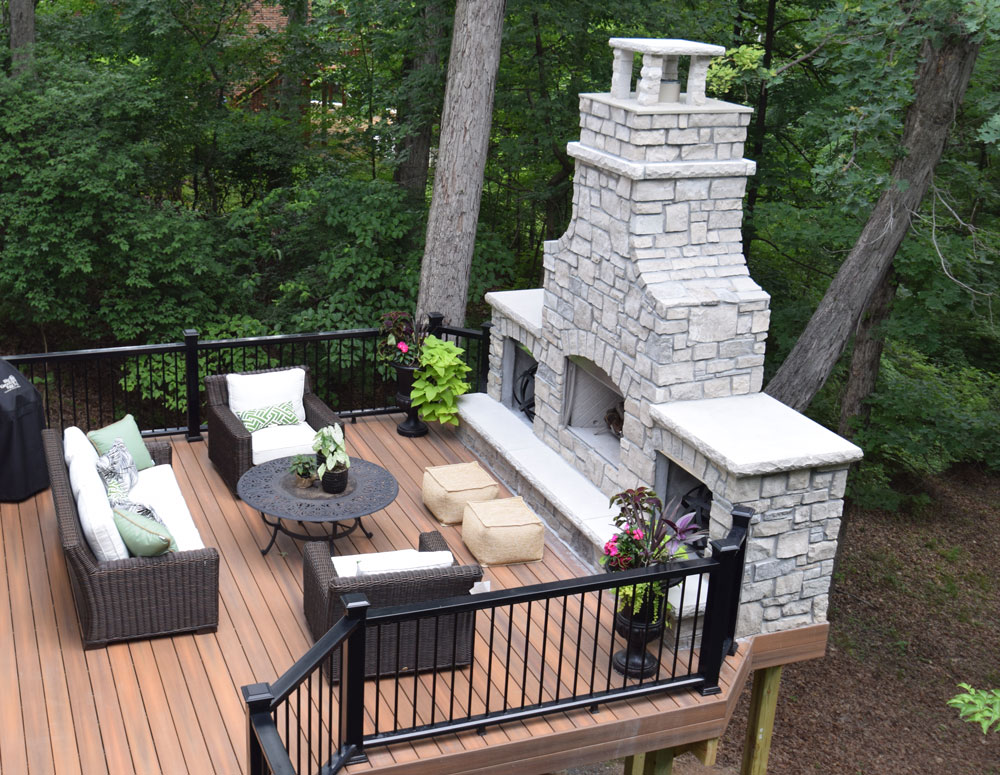 Fiberon Custom Deck with Stone Fireplace