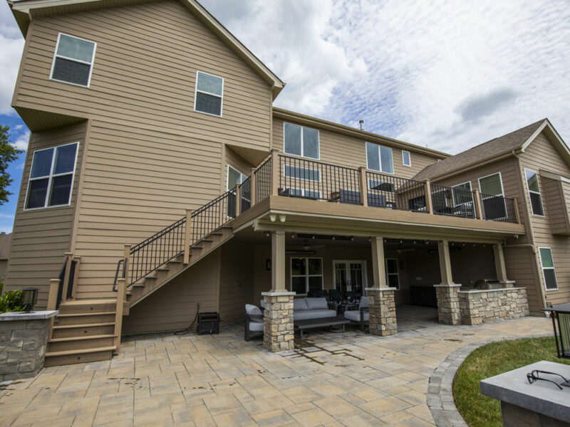 California Custom Decks custom deck and covered patio below