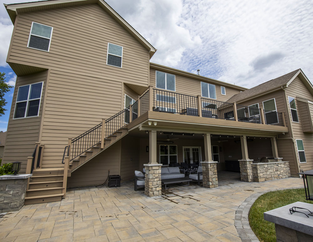 California Custom Decks custom deck and covered patio below