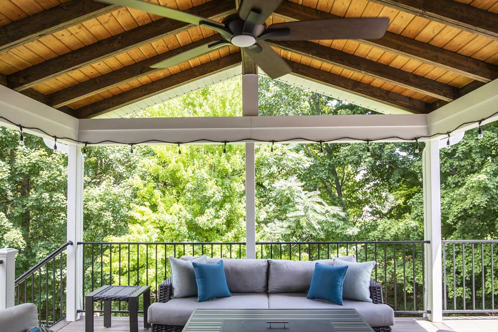 California Custom Decks covered deck gable style roof with cathedral ceiling