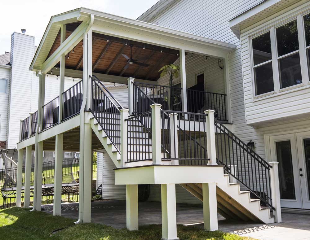 California Custom Decks covered deck gable style roof with cathedral ceiling