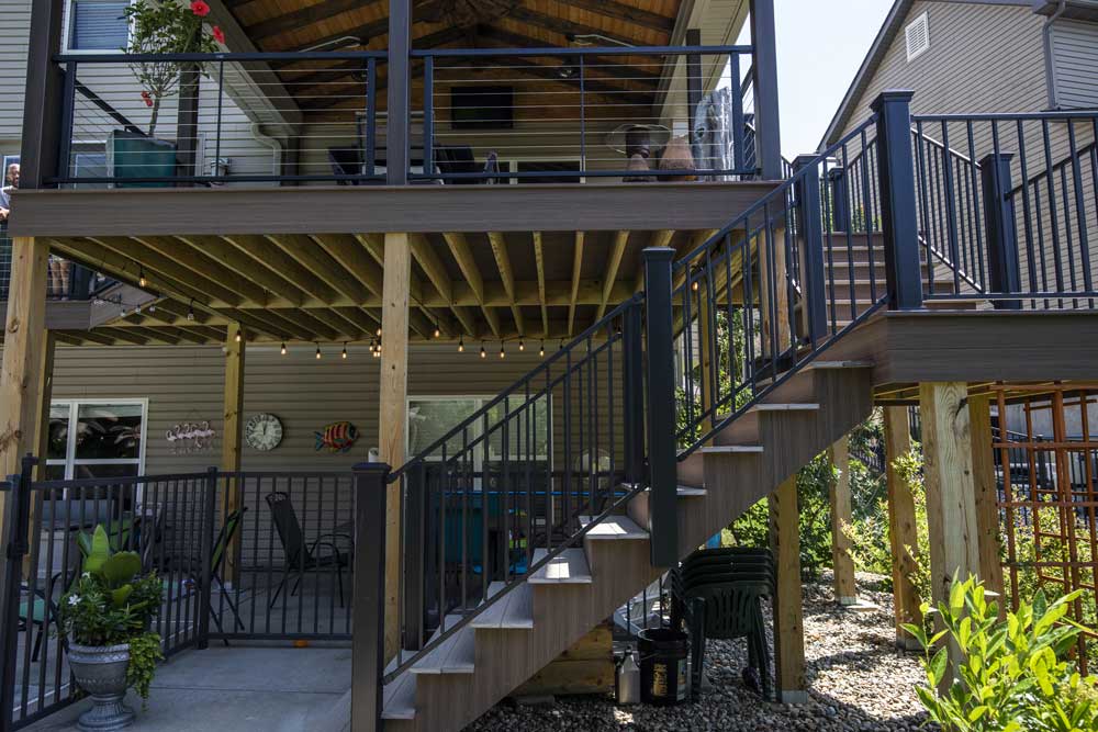 California Custom Decks covered deck with cable railing