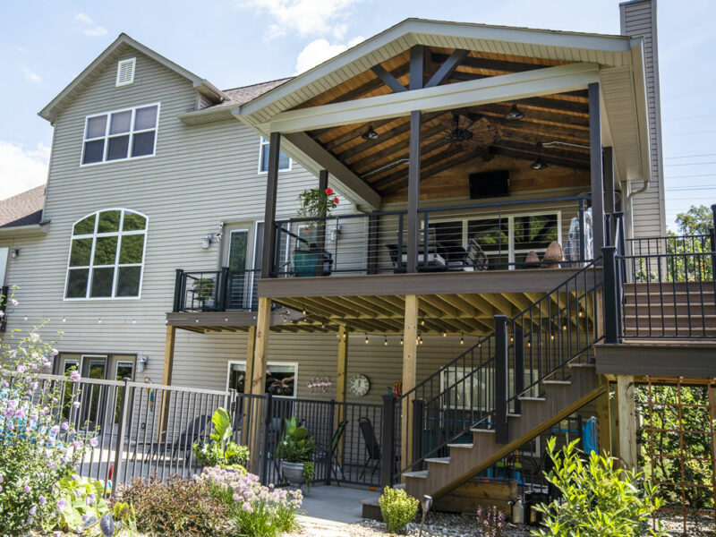 California Custom Decks covered deck with cable railing