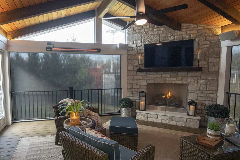 Outdoor fireplaces design - outdoor fireplace on covered deck screen room
