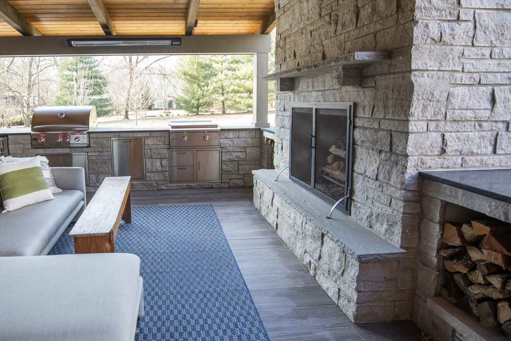 Outdoor fireplaces design - stone wood burning fireplace