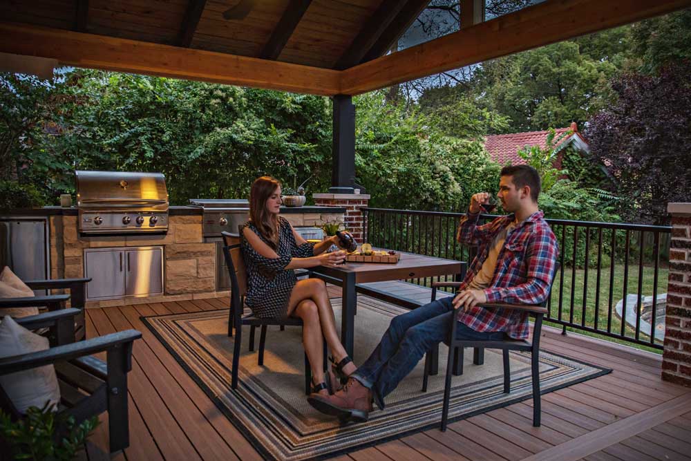 Covered Deck Night Built In Grill outdoor kitchen