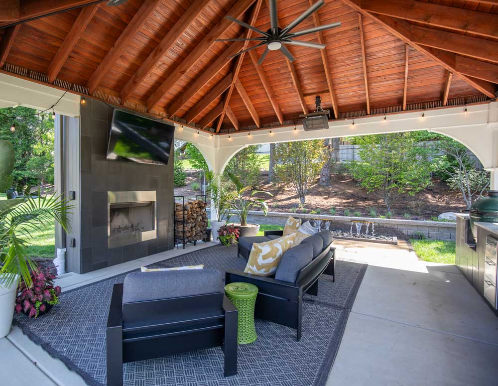 Pavilion with Outdoor Kitchen + Fireplace in Meadowbrook in Ballwin, MO