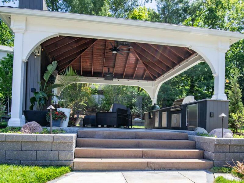 Pavilion with Outdoor Kitchen + Fireplace in Meadowbrook in Ballwin, MO
