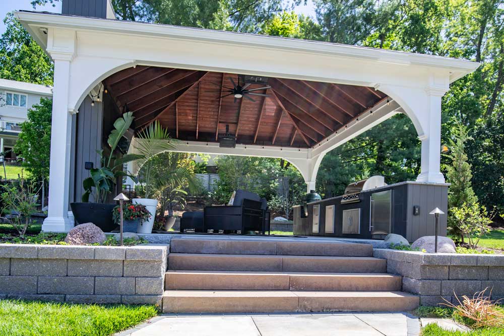 Pavilion with Outdoor Kitchen + Fireplace in Meadowbrook in Ballwin, MO