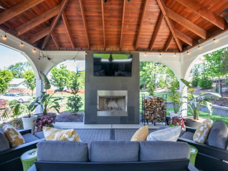 Pavilion with Outdoor Kitchen + Fireplace in Meadowbrook in Ballwin, MO