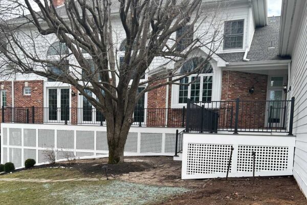 Custom Open Deck with white lattice and black railing in Frontenac, MO
