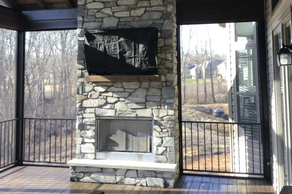 Screen Room with stone fireplace in St. Charles County, MO